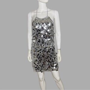 Know One Cares Silver Sequin Halter Neck Mini Dress‎